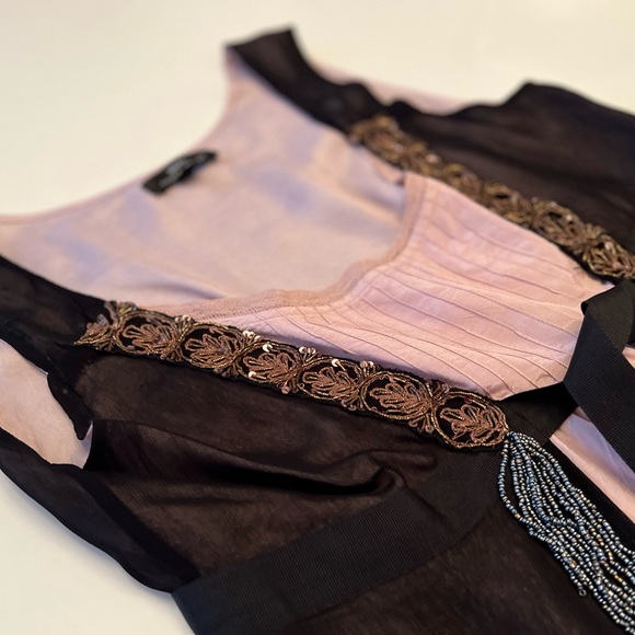 Night Birger et Mikkelsen Mauve & Black Sleeveless Blouse Beaded Tassels Sz 40 - Picture 7 of 13